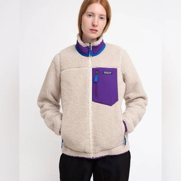 Patagonia Women's W's Classic Retro-X Jacket Medium Vintage Design Cream Purple